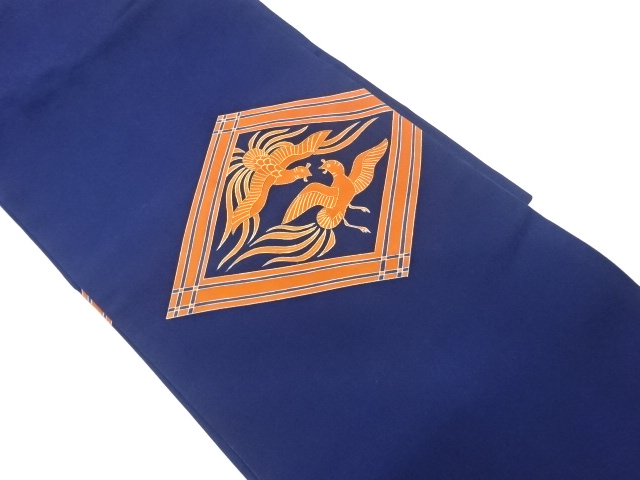 リサイクル　塩瀬金彩菱に鳳凰模様刺繍名古屋帯